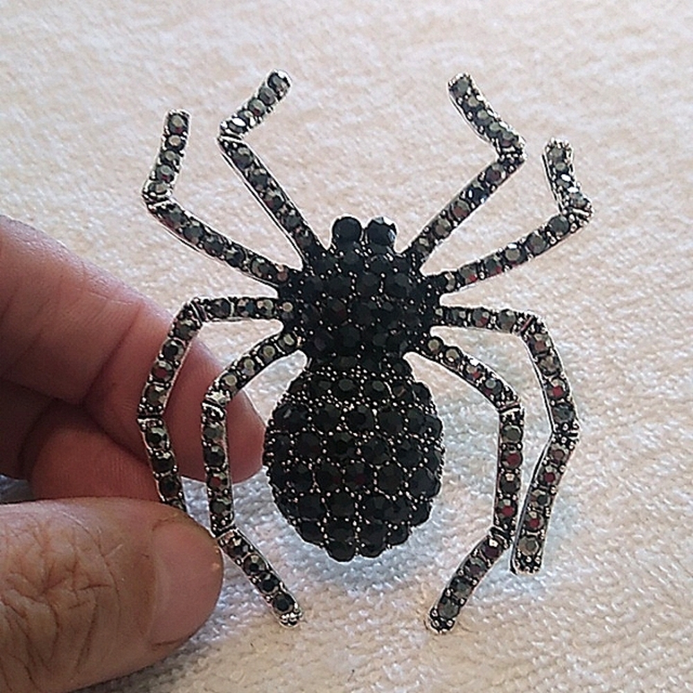 Black spider brooch with crystals